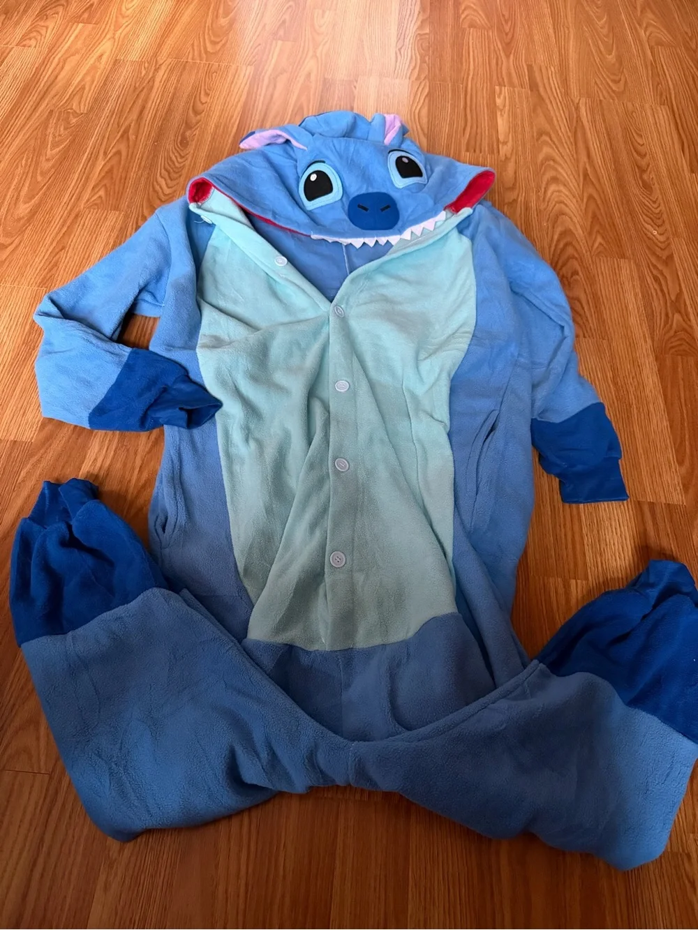 Kids Blue Character Hooded Onesie Costume with Teeth Detail